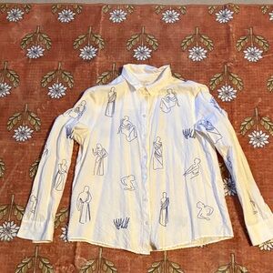 Like New Sezane Artistic White Button-Up Shirt size 38